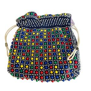 Vintage Candy Dot Reversible Red Green Blue Plastic Purse Handbag 60s Retro